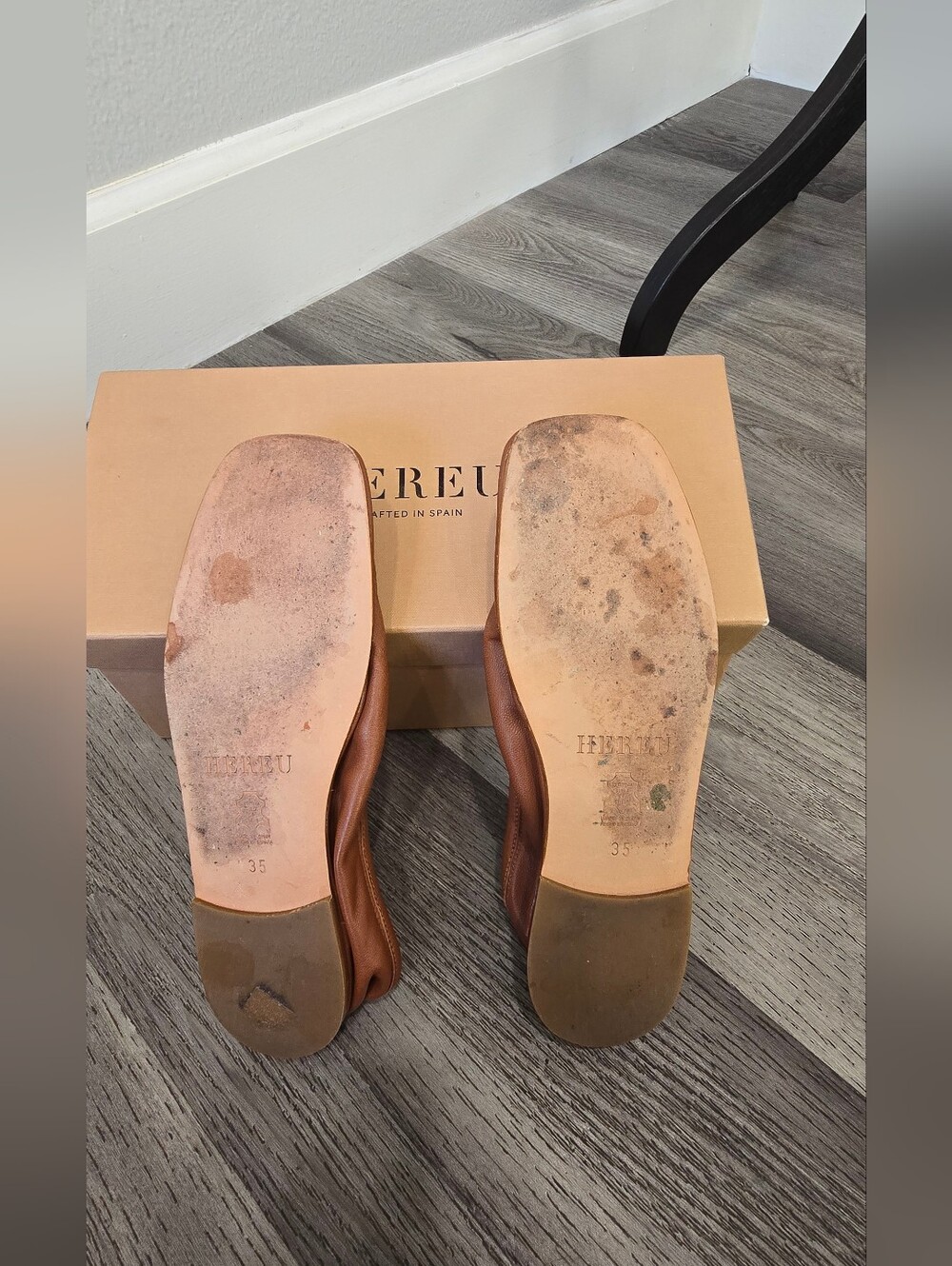 HEREU Puntera Pleat-Toe Leather Ballet Flats Chestnut Brown Size 35 / US 5 - Picture 9 of 10